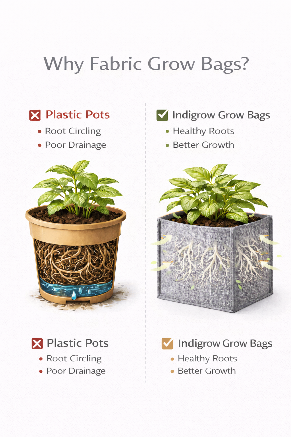 Indigrow Hortitech 12x12 Inch Square Non-Woven Geo Fabric Grow Bag | 400SM Heavy Duty | UV Stabilised | Air Pruning Breathable Fabric Pot