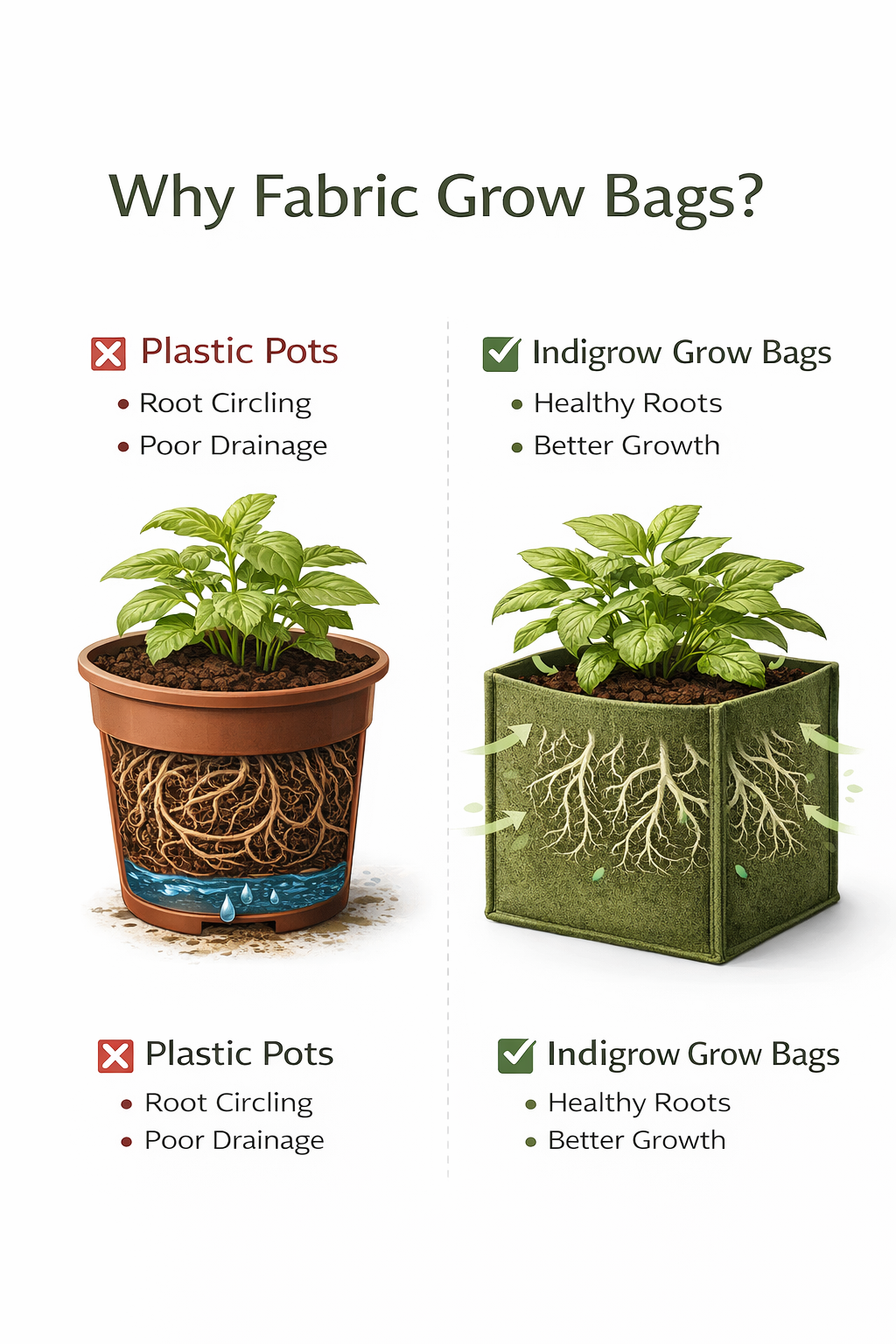 Indigrow Hortitech 12x12 Inch Square Non-Woven Geo Fabric Grow Bag | 400SM Heavy Duty | UV Stabilised | Air Pruning Breathable Fabric Pot