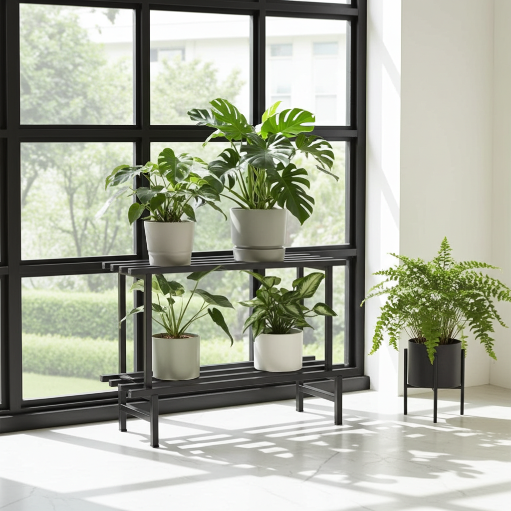 Indigrow Square Tube Rectangular Single Step Plant Stand (Set of 2)