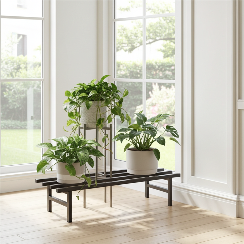 Indigrow Square Tube Rectangular Single Step Plant Stand (Set of 2)