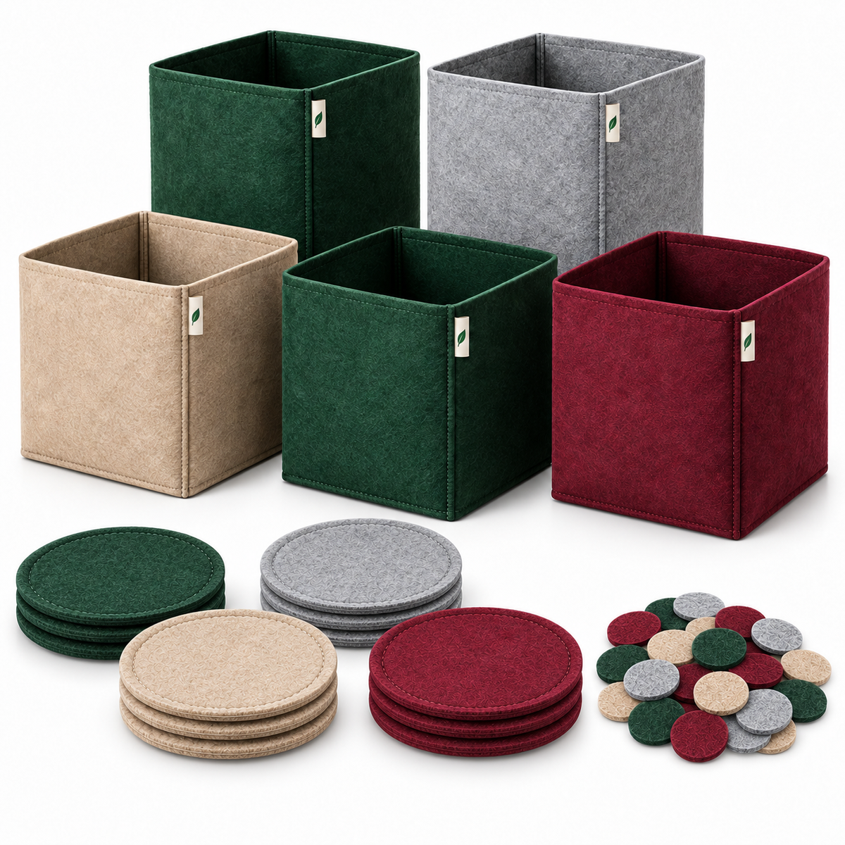 Compact Balcony Kit with flat stitched plant saucers and multicolor drainage pads