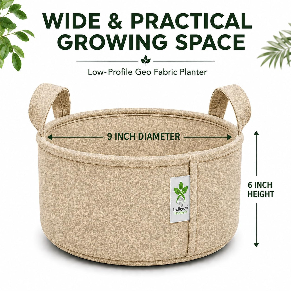 Beige low-profile grow bag size view