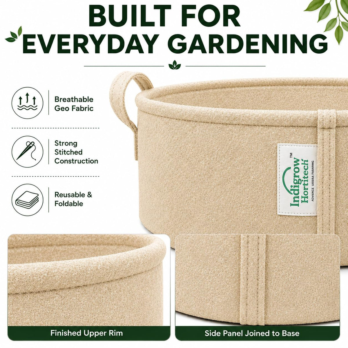 Beige breathable geo-fabric grow bag