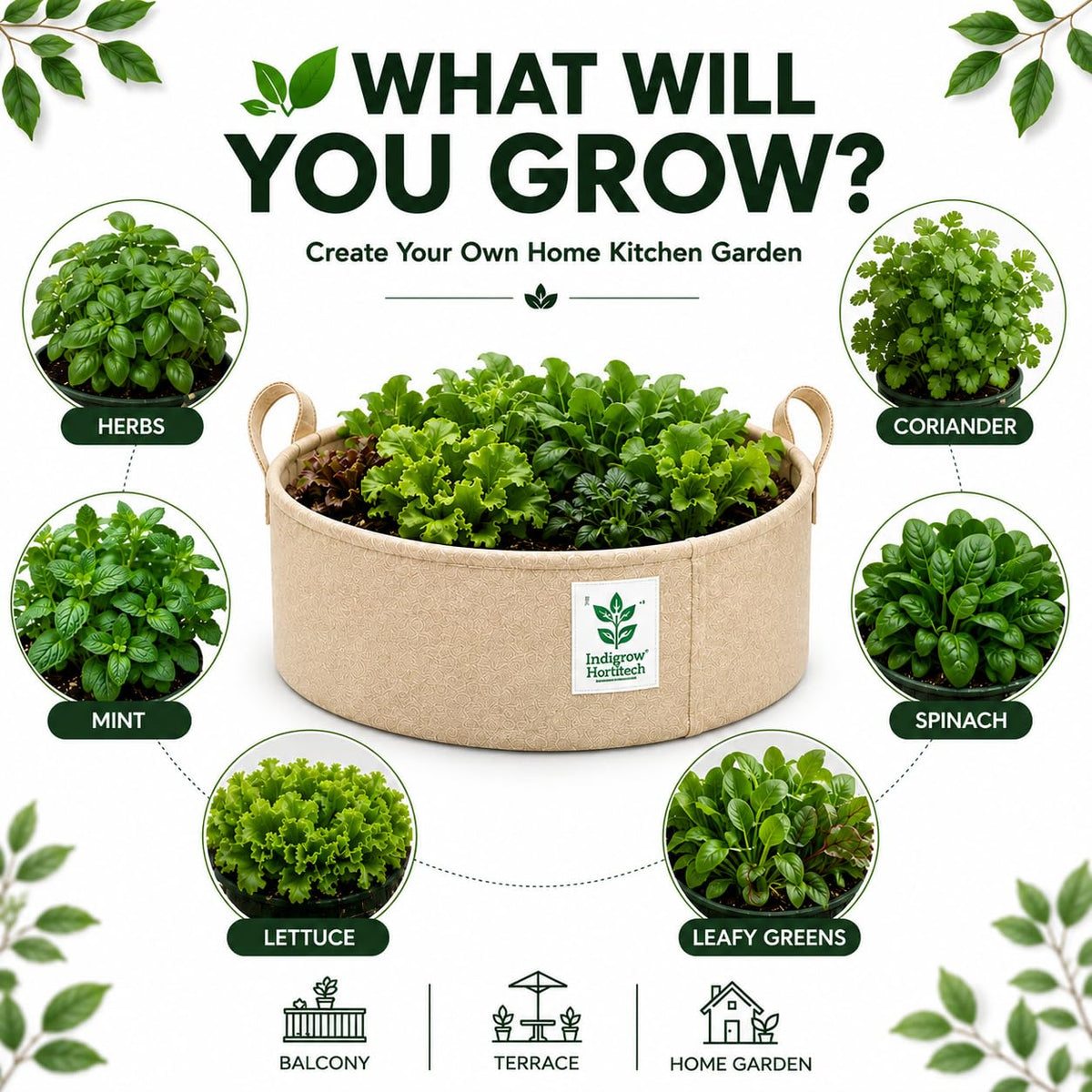 Beige fabric grow bag construction