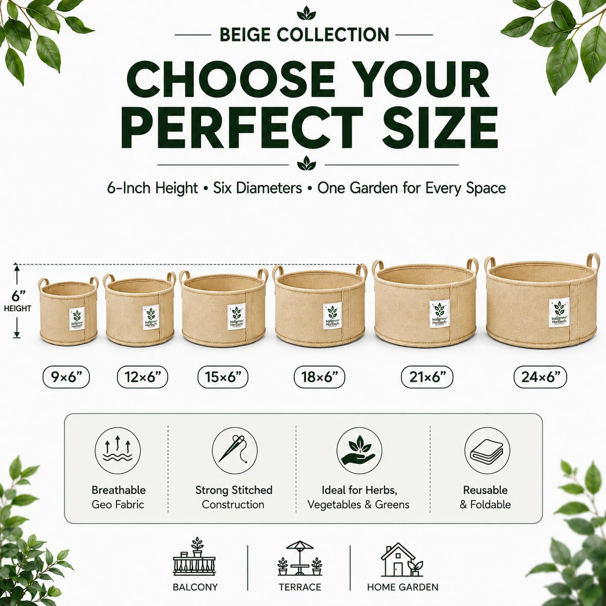 Beige low-profile grow bag lifestyle