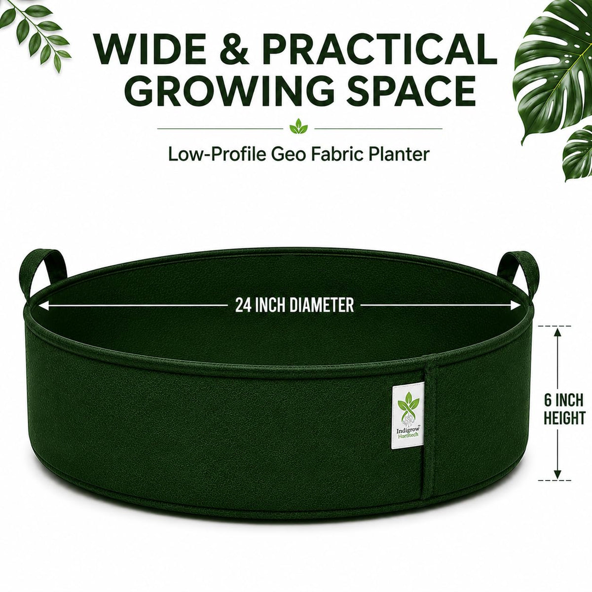 Green low-profile grow bag size view