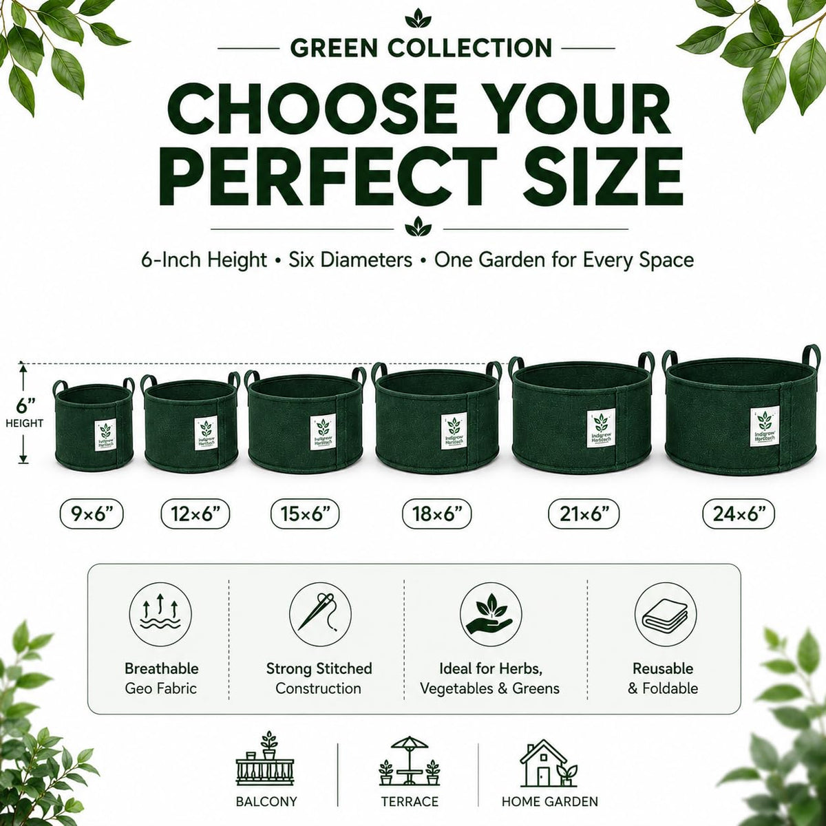 Green low-profile grow bag lifestyle