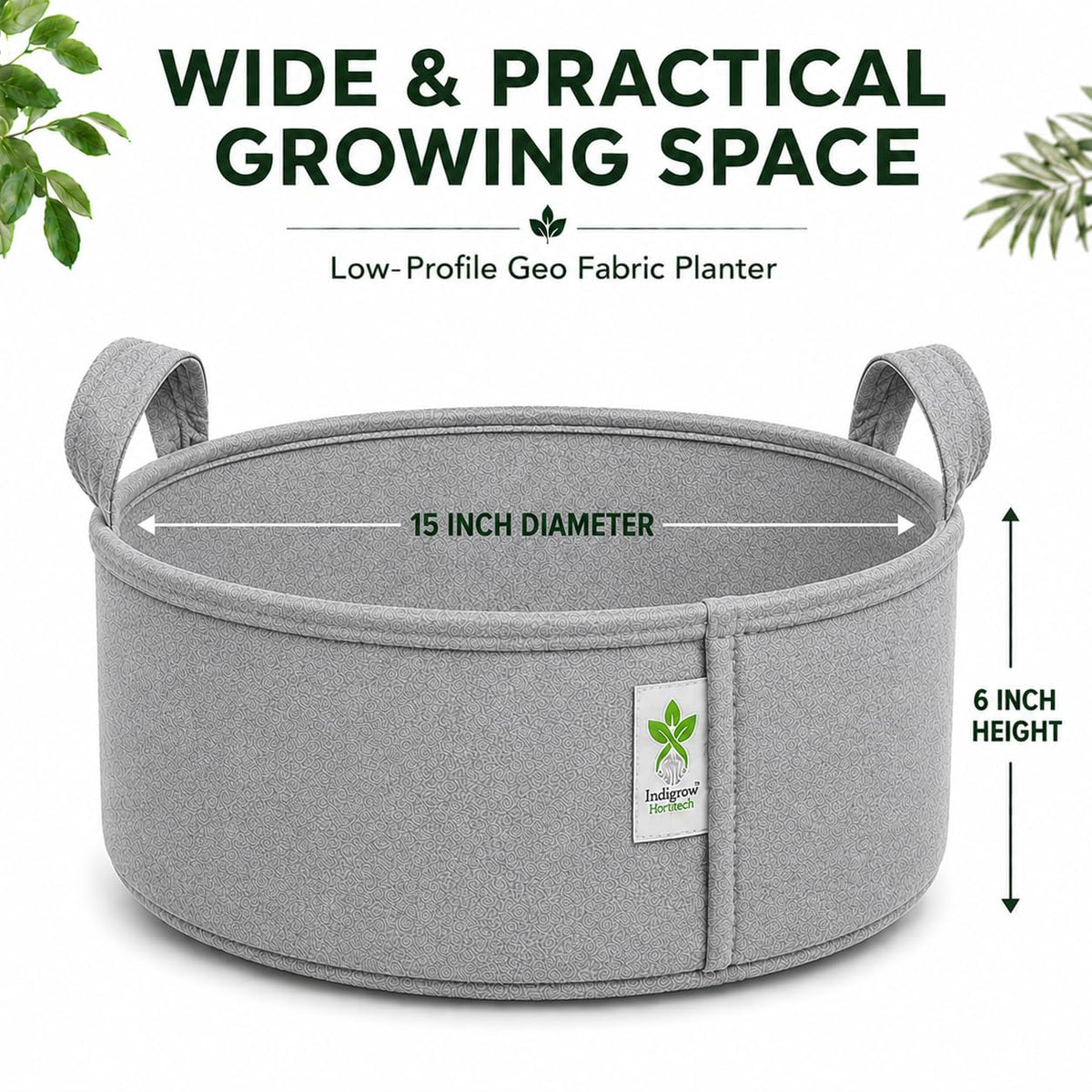 Grey low-profile grow bag size view