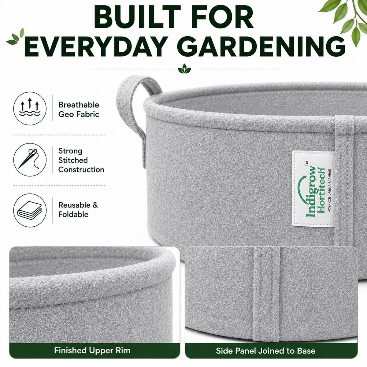 Grey breathable geo-fabric grow bag