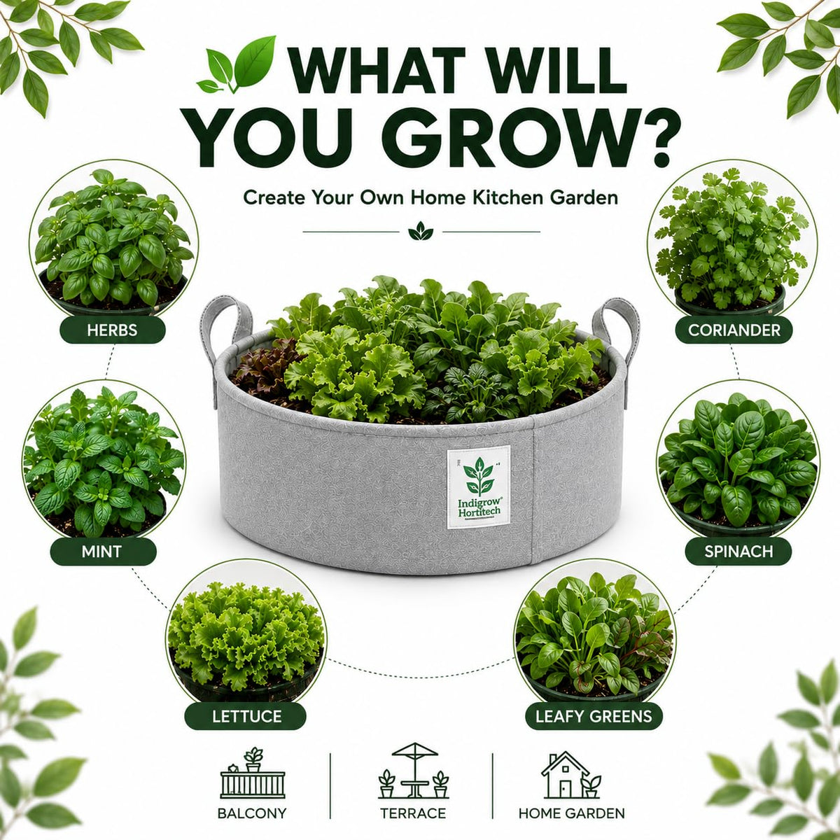Grey fabric grow bag construction