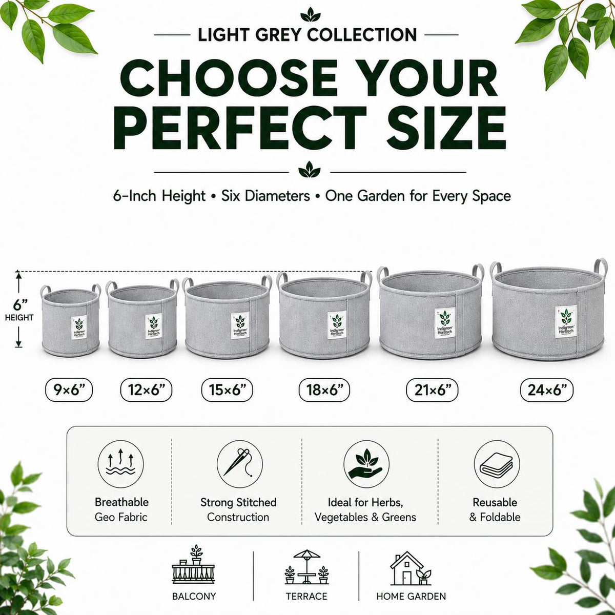 Grey low-profile grow bag lifestyle