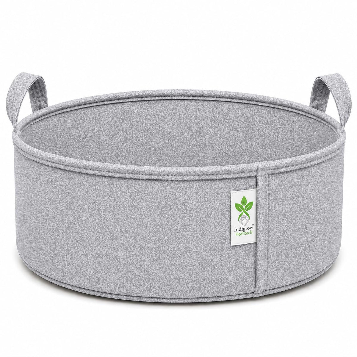Grey low-profile grow bag on white background