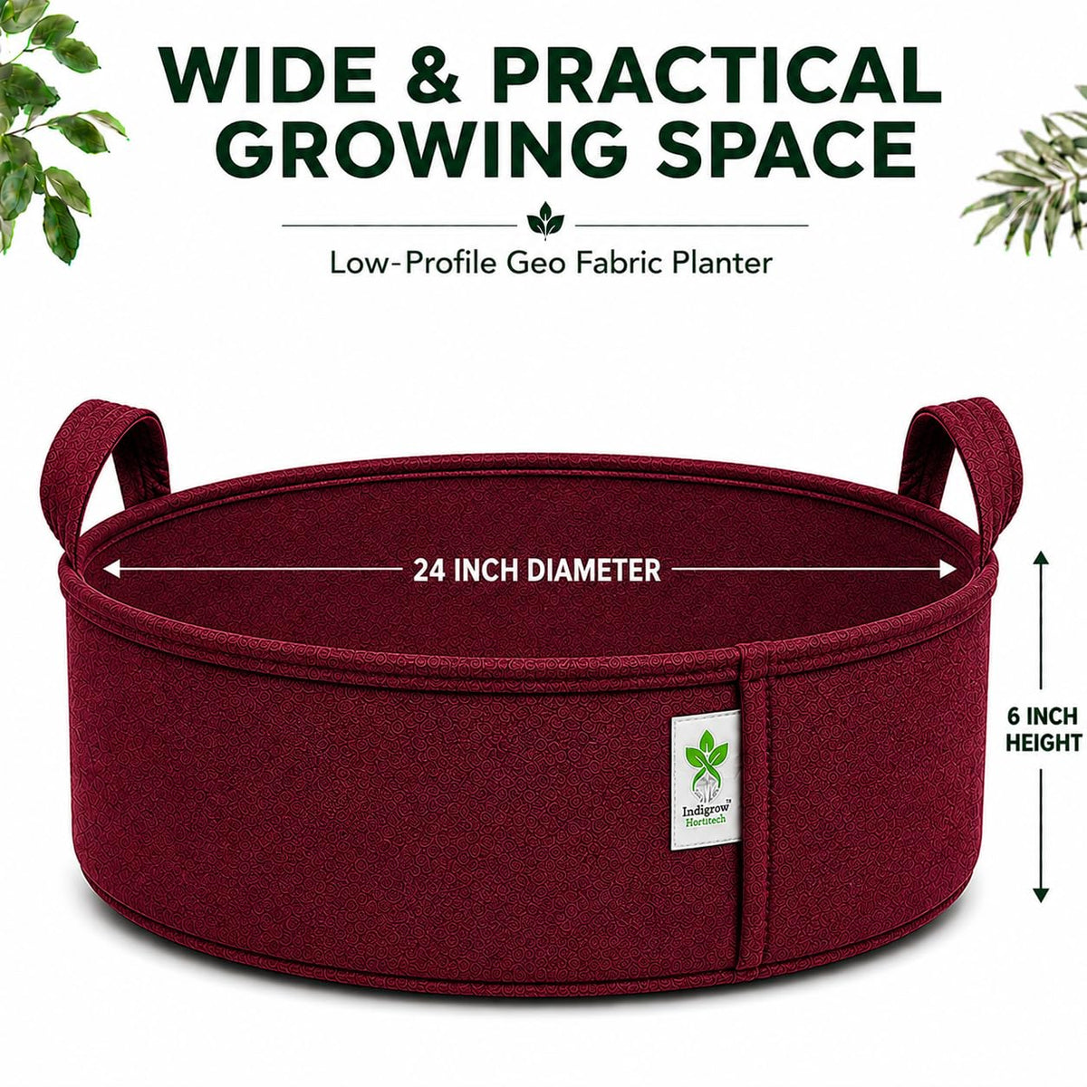 Maroon low-profile grow bag size view
