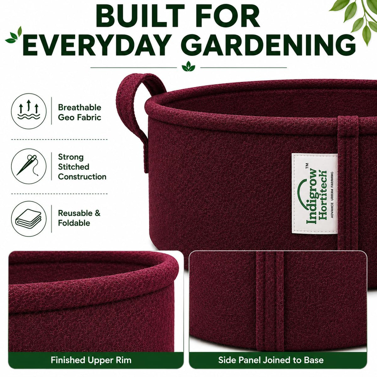 Maroon breathable geo-fabric grow bag