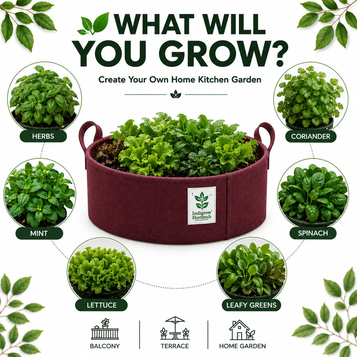 Maroon fabric grow bag construction