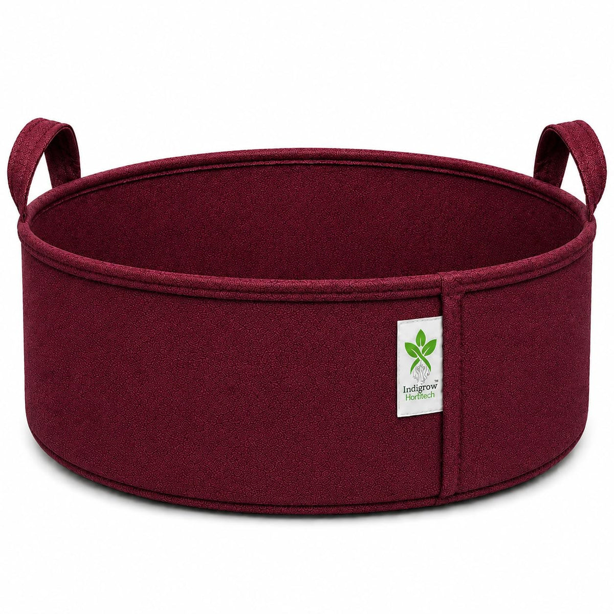 Maroon low-profile grow bag on white background