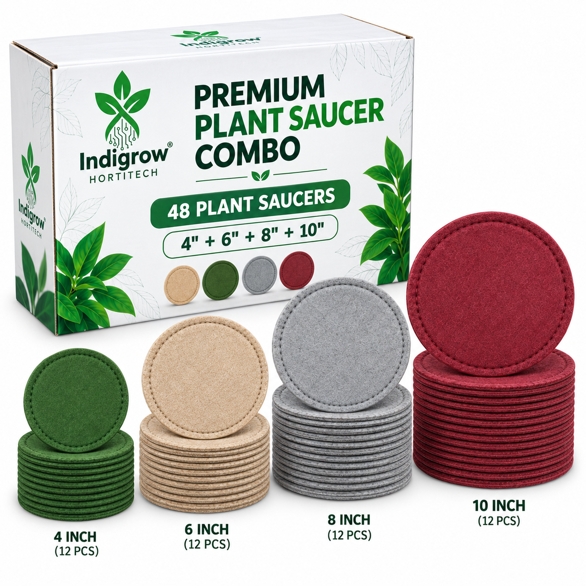 Indigrow Hortitech premium plant saucer combo with 48 saucers in four sizes