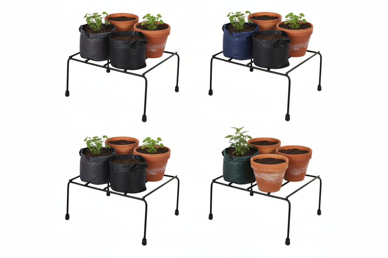 Indigrow Hortitech Slim Plant Stand (Black, Set of 4) – Decorative Metal Pot Holder for Indoor & Outdoor Use | Balcony, Garden, Terrace, Living Room & Home Decor