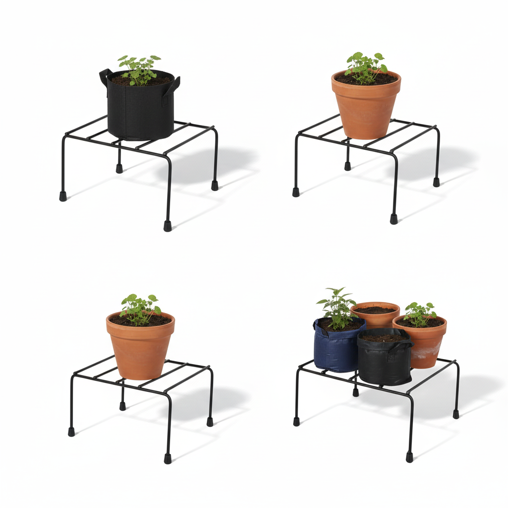 Indigrow Plant Stand Set of 4 | Slim Metal Pot Riser | Low Height Plant Holder for Indoor Outdoor Balcony | Heavy Duty Rust Proof Gamla Stand (Black)