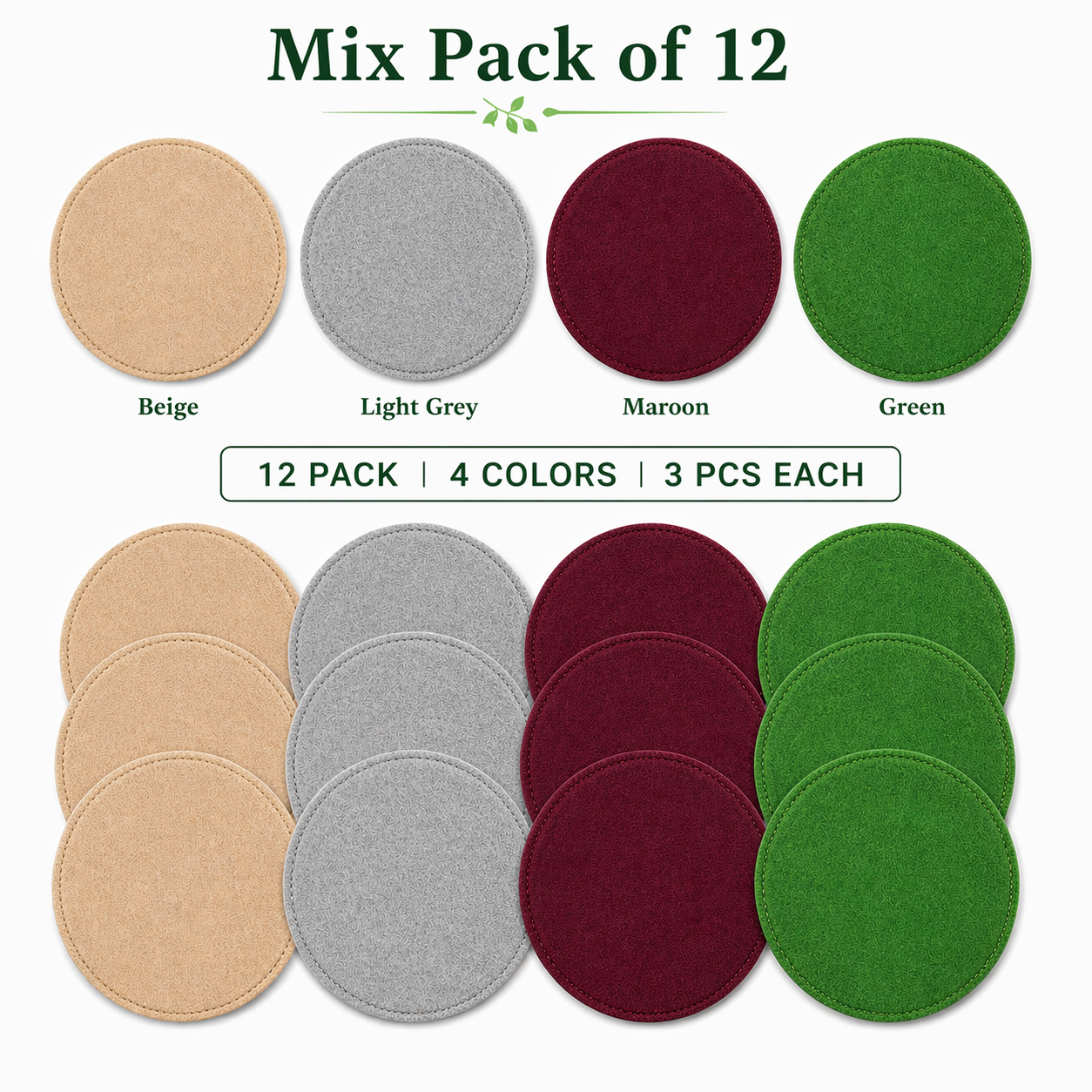 Indigrow Plant Coasters for Pots | Absorbent Fabric Mats with Waterproof Backing | Fast Drying | Protects Floors & Surfaces | Indoor & Outdoor Use | 6 Inches | Pack of 12